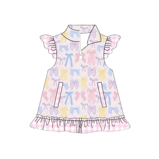 presale GT1308 Baby Girls Colorful Bows Zipper Pockets Valentine Ruffle Shirts Jackets D 1006