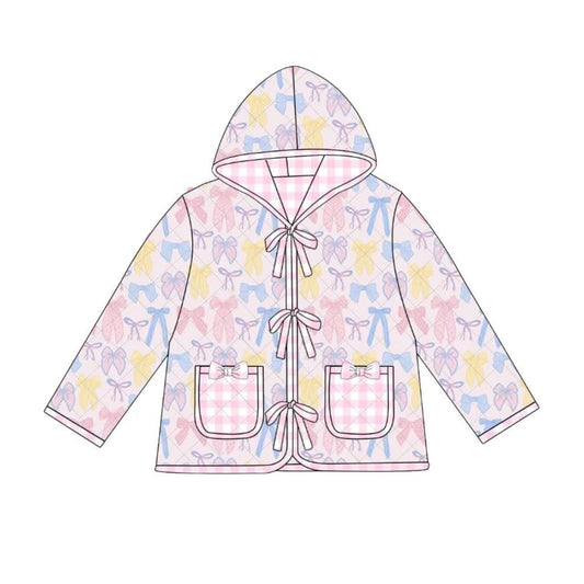 presale GT1309 Baby Girls Colorful Bows Button Pockets Valentine Hoodies Jackets  D 1006