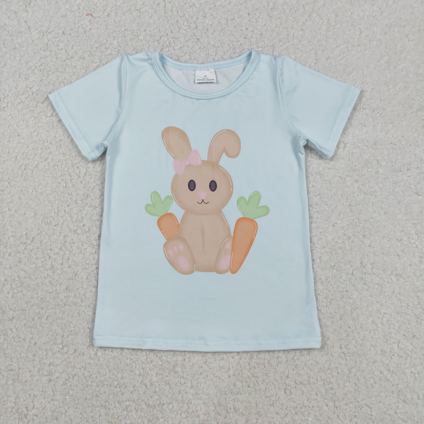Sibling Baby Girls Short Sleeve T-shirt Easter Themed with Cross Rabbits And Flowers Tops for Spring