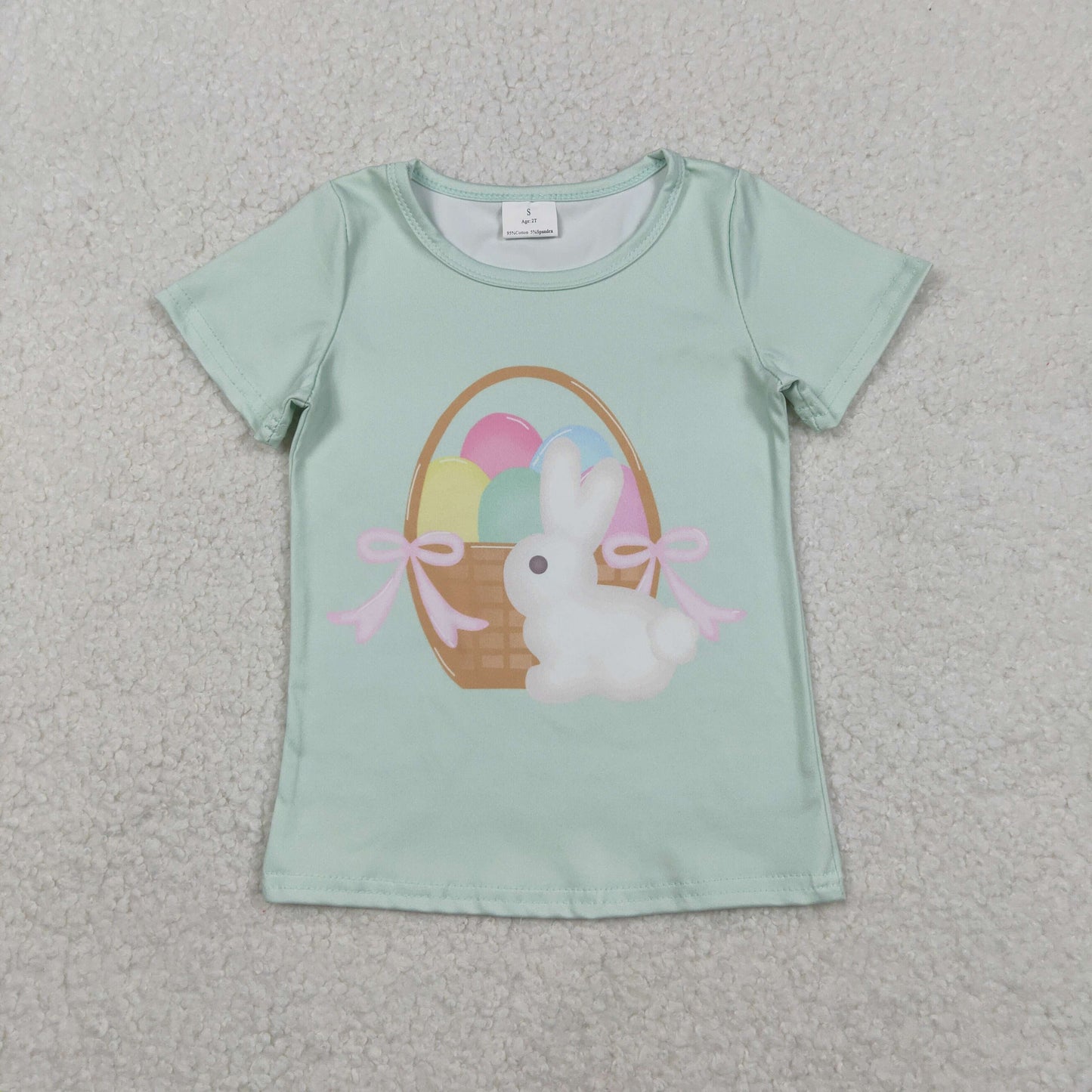 Sibling Baby Girls Short Sleeve T-shirt Easter Themed with Cross Rabbits And Flowers Tops for Spring