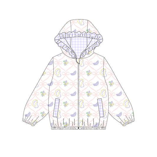 presale GT1401  Baby Girls Anchors Bows Checked Zipper Pockets Mardigras Ruffle Hoodies Jackets  D 1108