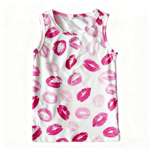 presale GT1419 Baby Girls Sleeveless Pink Mouths Valentine Vests T-shirts Top D 1126