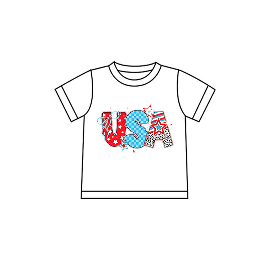 Presale GT1593 Summer T-shirt For Girls Baby Girls Short Sleeve USA Bows 4th of July T-shirts Top