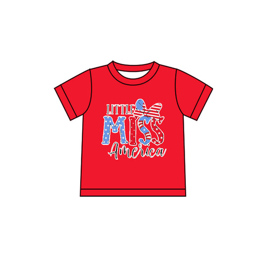 Presale GT1594 Summer T-shirt For Girls Baby Girls Red Short Sleeve Miss America 4th of July T-shirts Top