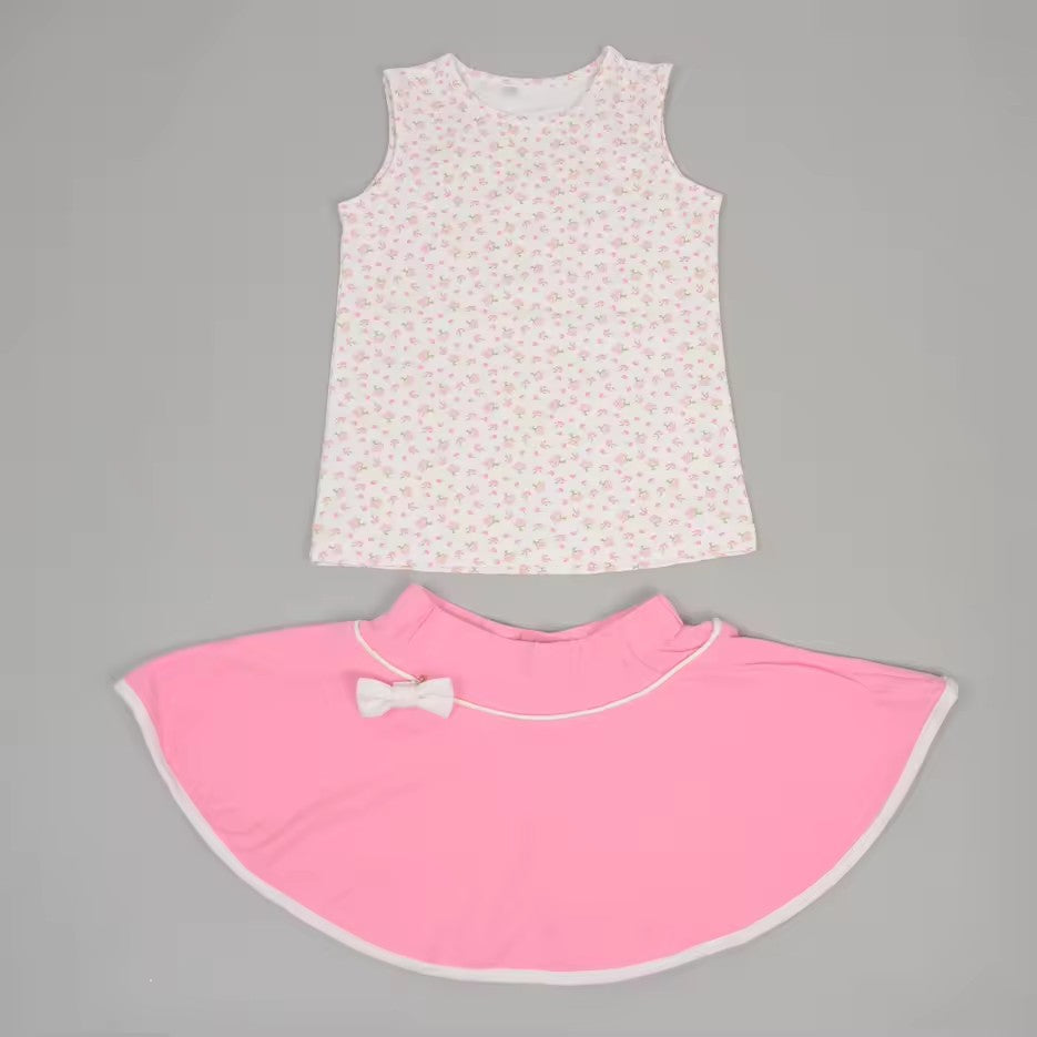 Custom order floral tank top pink skirt set