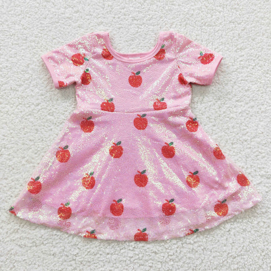 GSD0437 Red Apple Sequin Pink Short Sleeve Dress