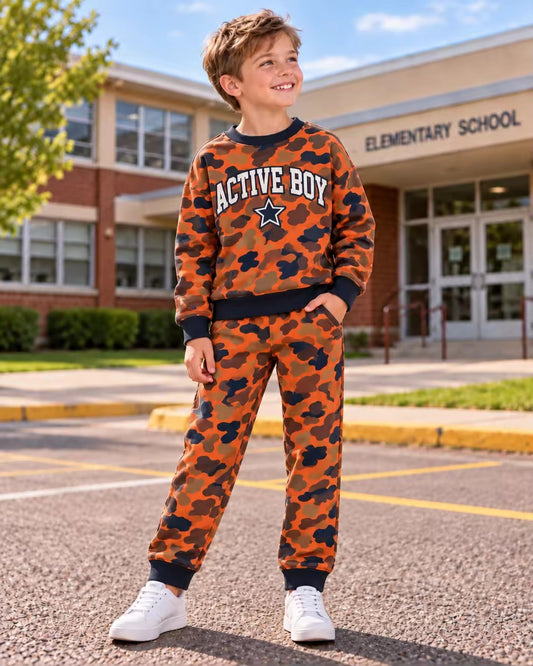 MOQ 5 TAT 7-8weeks custom order active boy camo joggers set