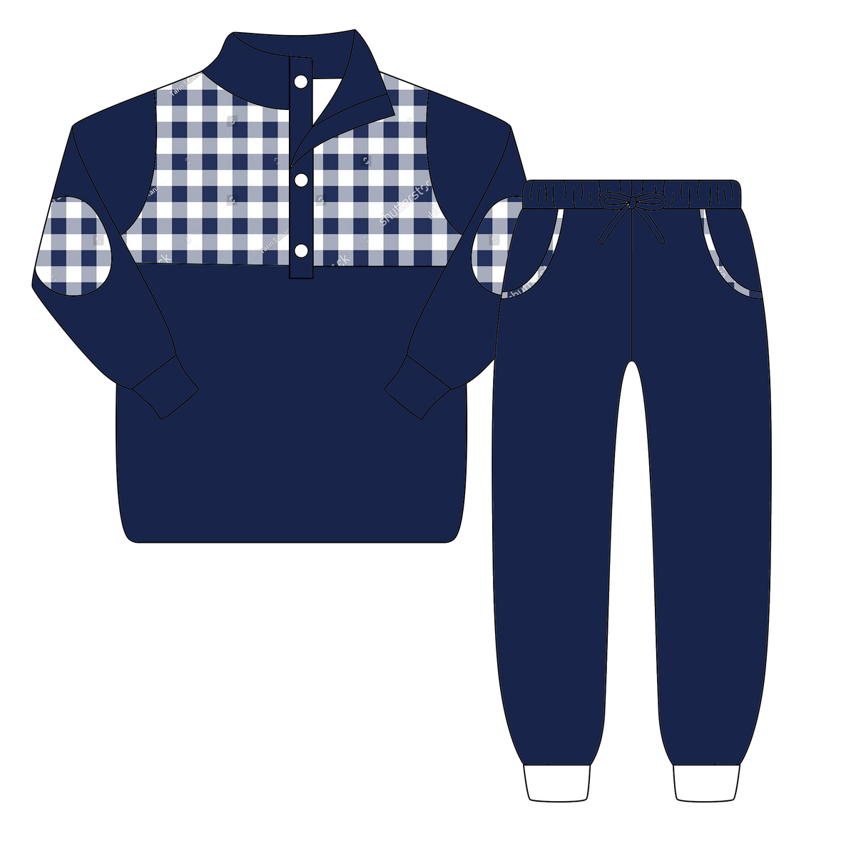 MOQ 5 TAT 7-8weeks custom order navy gingham joggers set