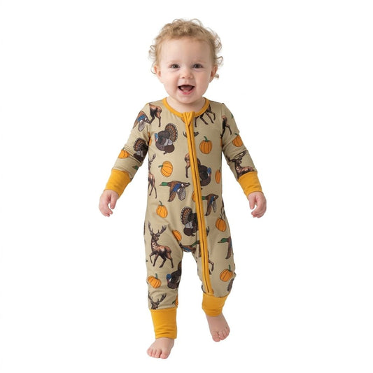 LR3251 deer duck pumpkin print boy zip sleeper