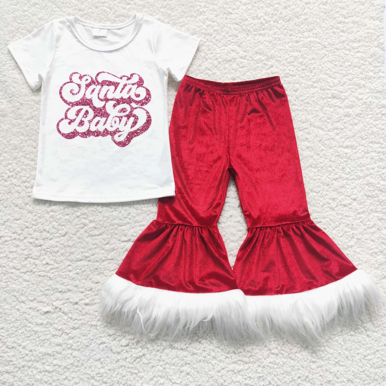 GSPO0791 Santa baby letter white short-sleeved dark red trouser suit