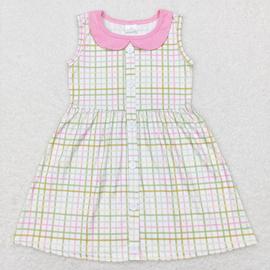 GSD0581 Green striped pink baby doll collar sleeveless dress