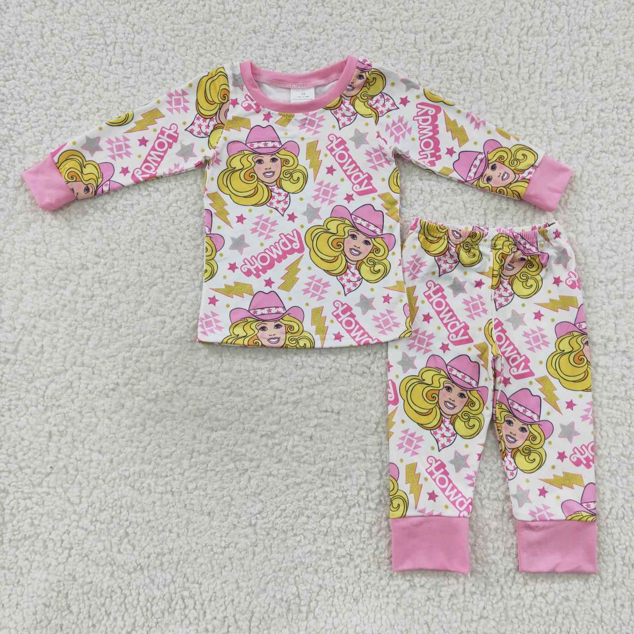 GLP0658 howdy barbie star lightning powder white long-sleeved trouser suit