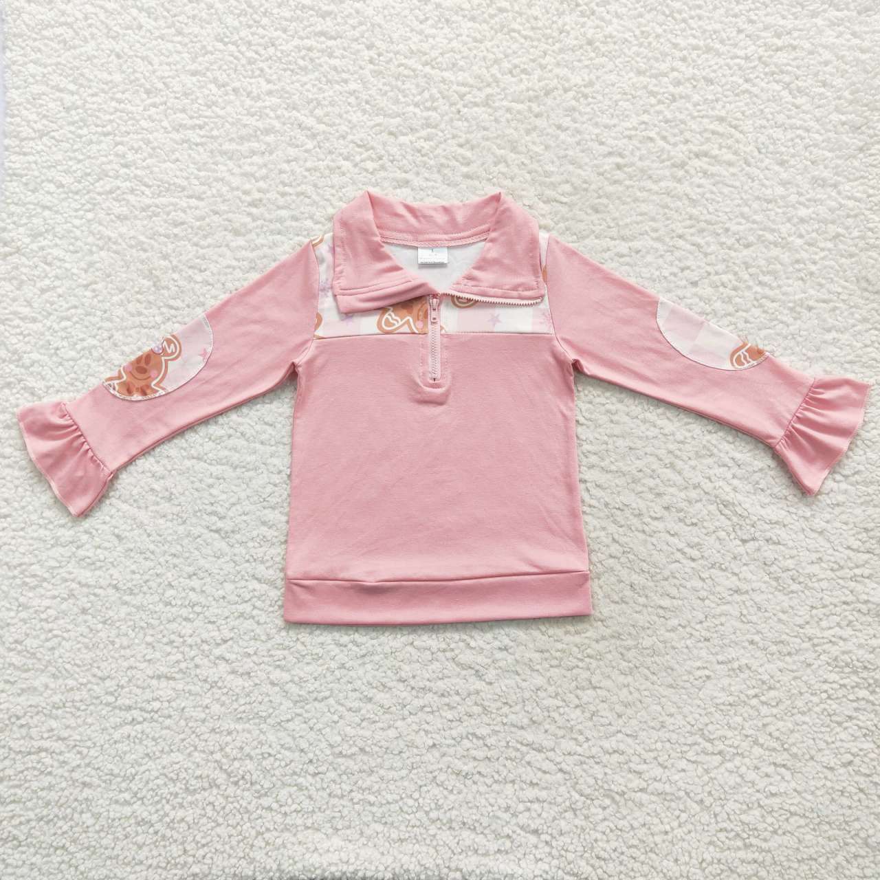GT0218 Cartoon pink and white zip-up long-sleeved top