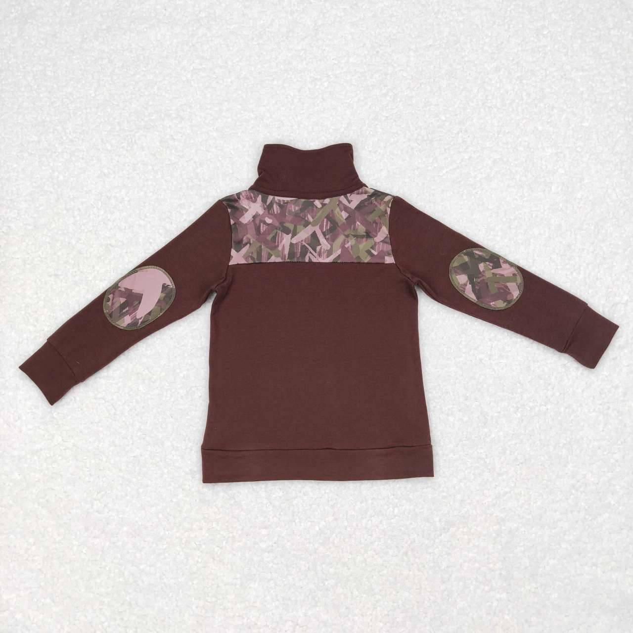 BT0328 Camouflage brown and green zippered long-sleeved top