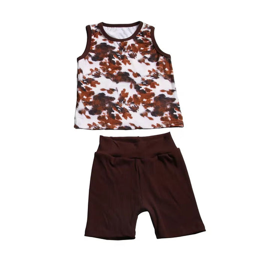 Custom order brown cow print boy shorts set