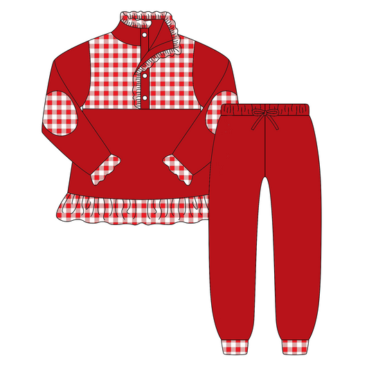 MOQ 5 TAT 7-8weeks custom order red gingham joggers set