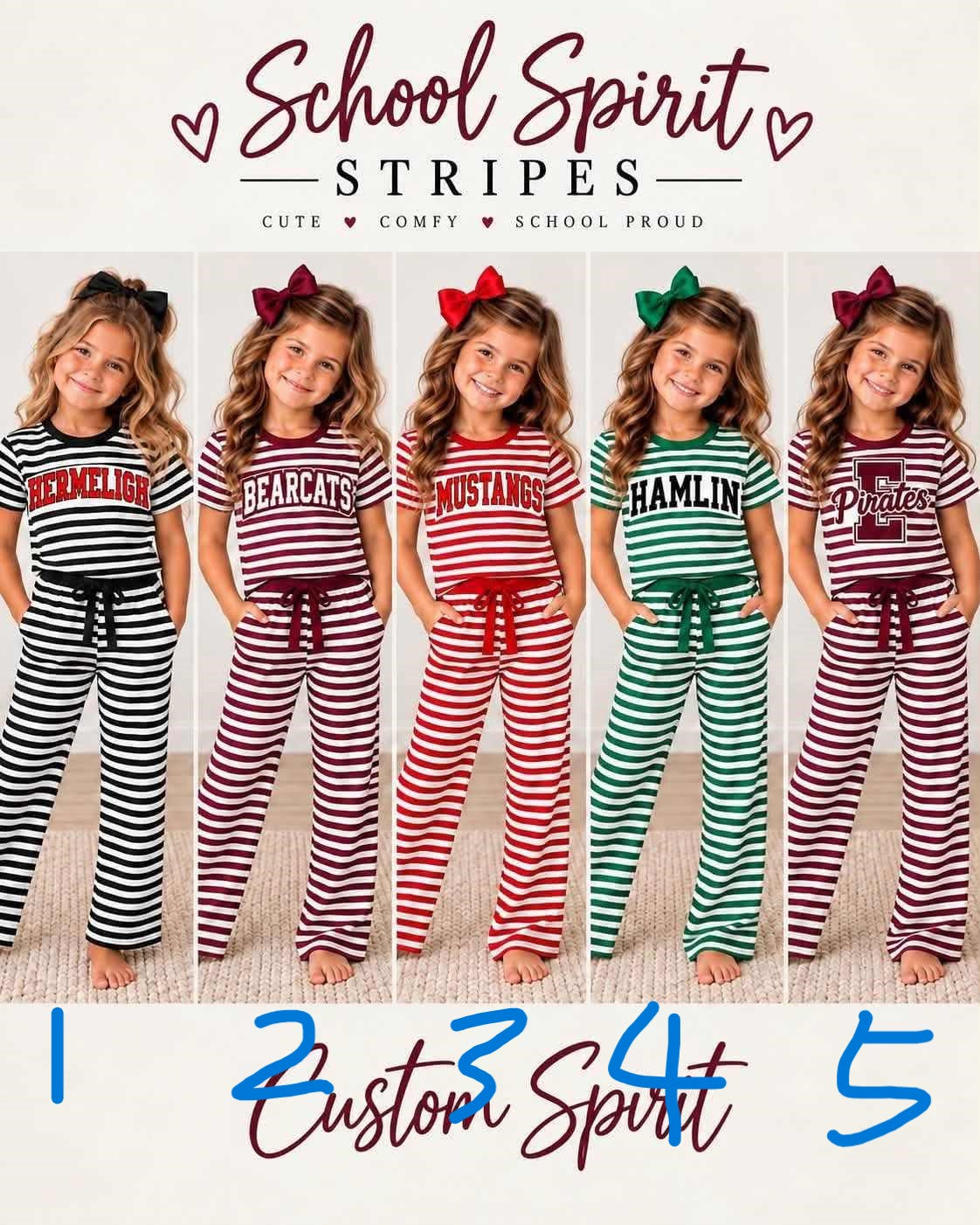 MOQ 5 one items Custom Style school team spirit girl outfit