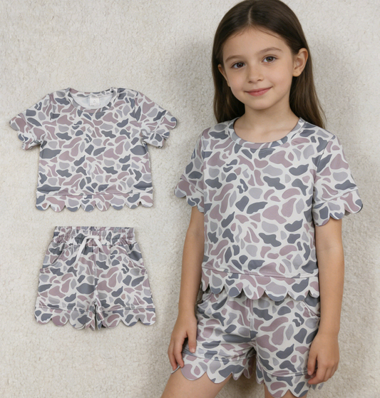 camo scallop shorts set summer clothing