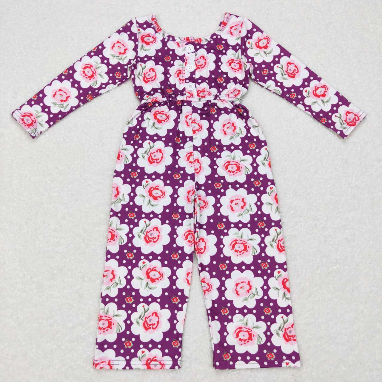 LR0716 Floral polka dot purple long-sleeved jumpsuit