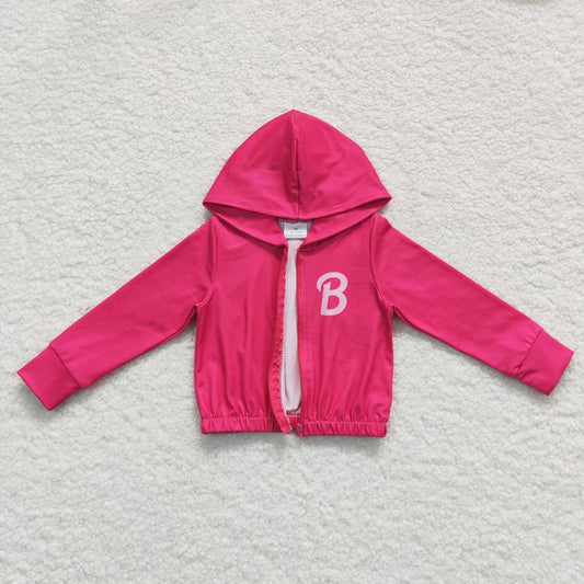 GT0330 Letter rose red zipper hooded long-sleeved top