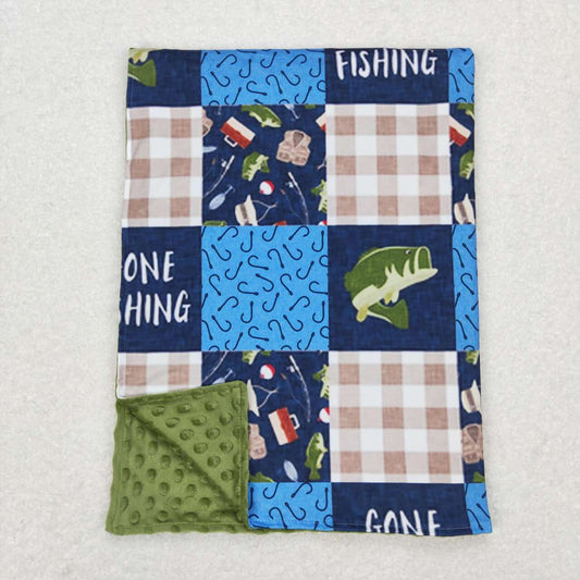 BL0097 gone fishing fishing letters green baby blanket