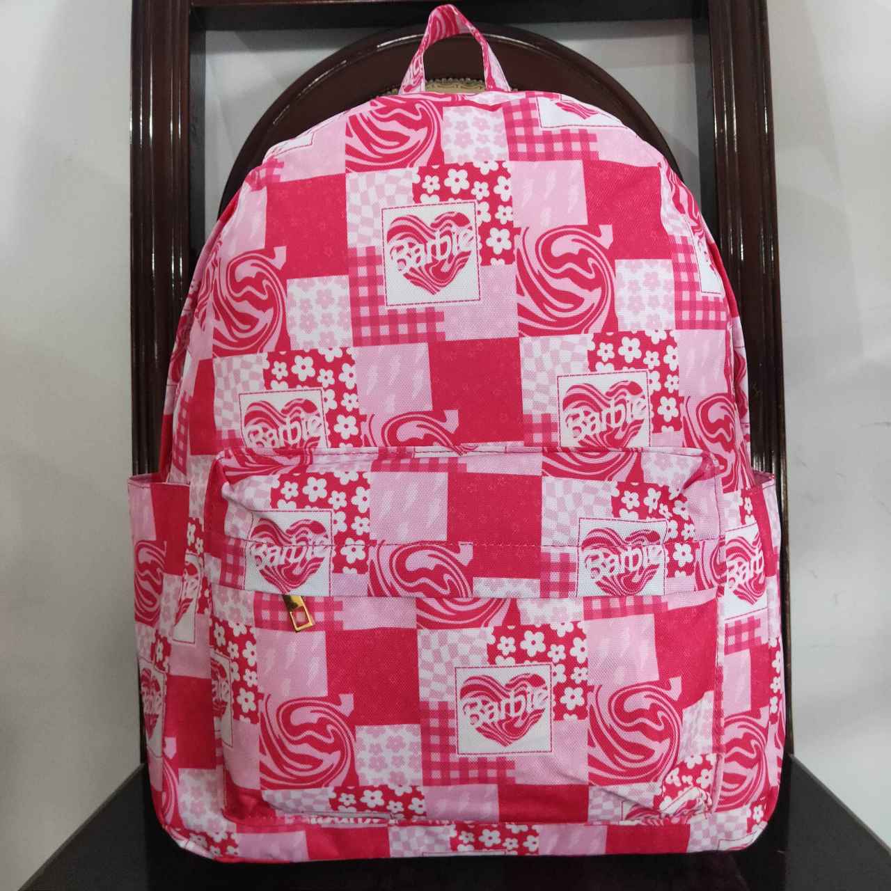 BA0114 Floral Rose Pink Plaid Backpack
