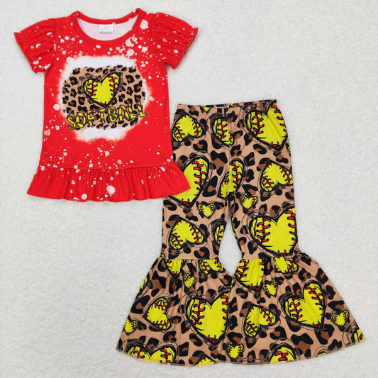 GSPO1086 softball red short-sleeved love softball leopard print brown trousers suit