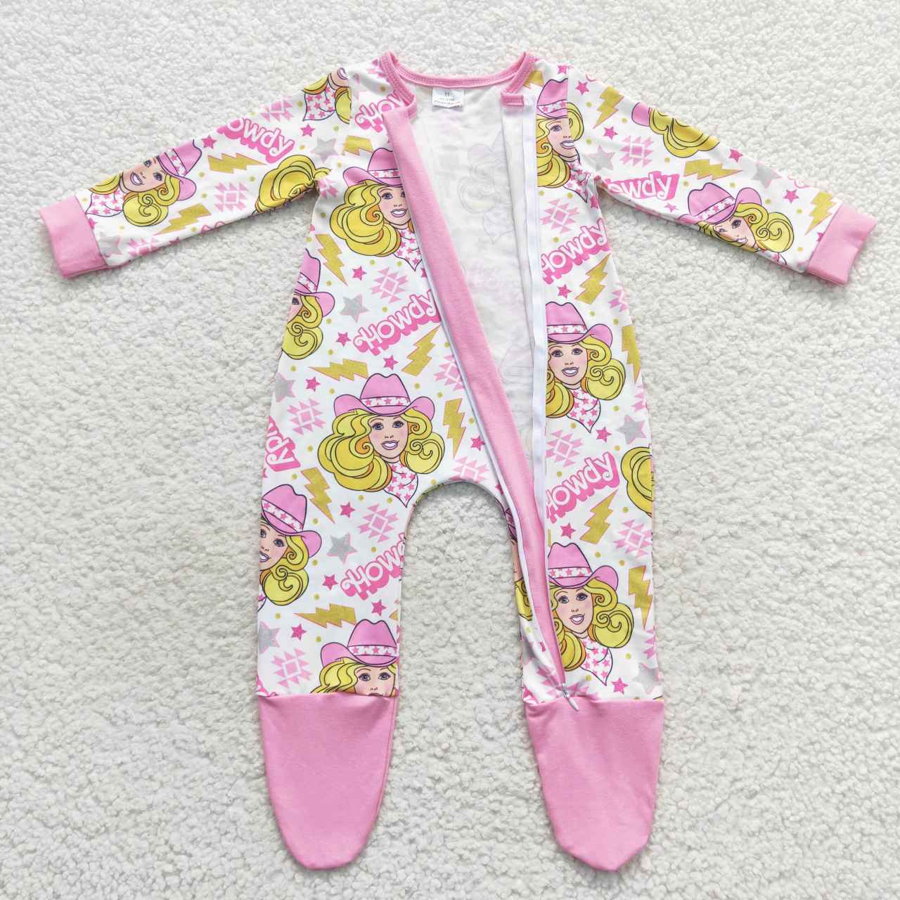 LR0545 howdy star lightning powder white zipper long-sleeved jumpsuit