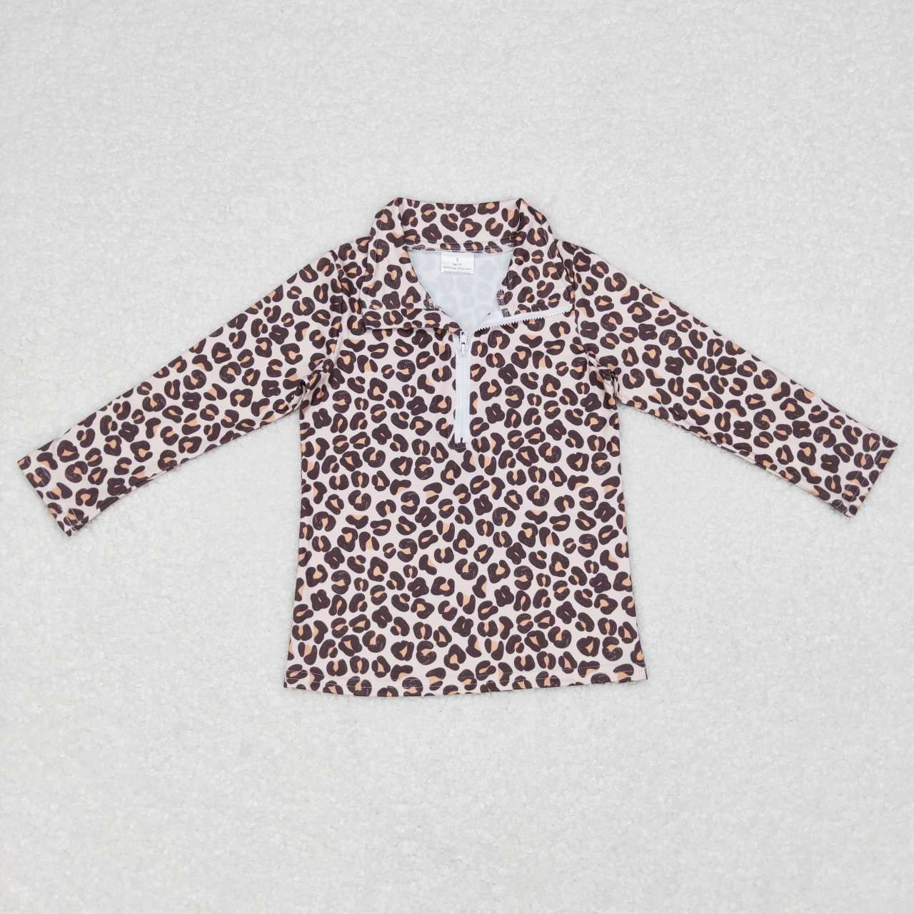 GT0361 Leopard Khaki Zip Long Sleeve Top