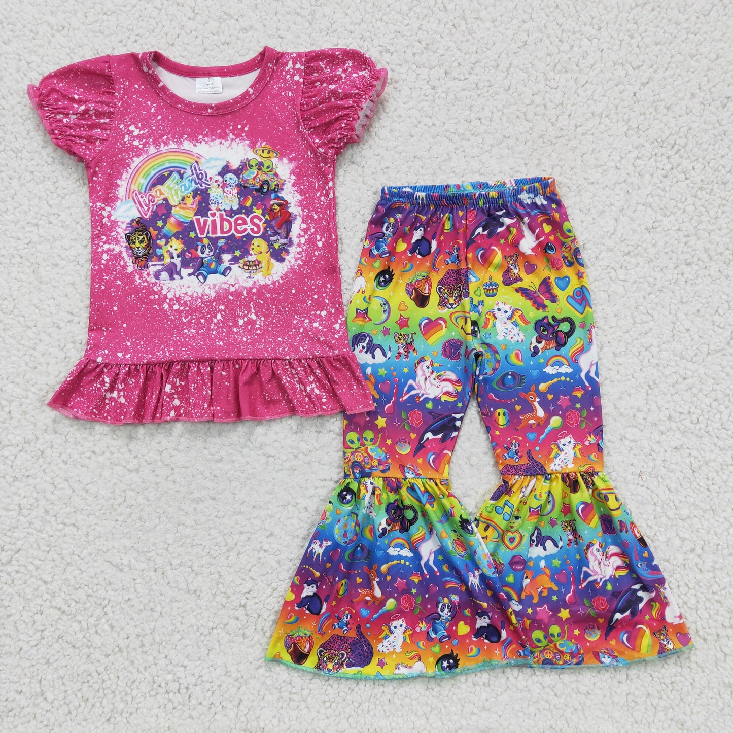 valentine hot pink cartoon animal girls clothing set