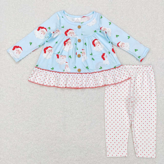 GLP0976 Santa Pocket Button Long Sleeve Polka Dot White Pants Suit