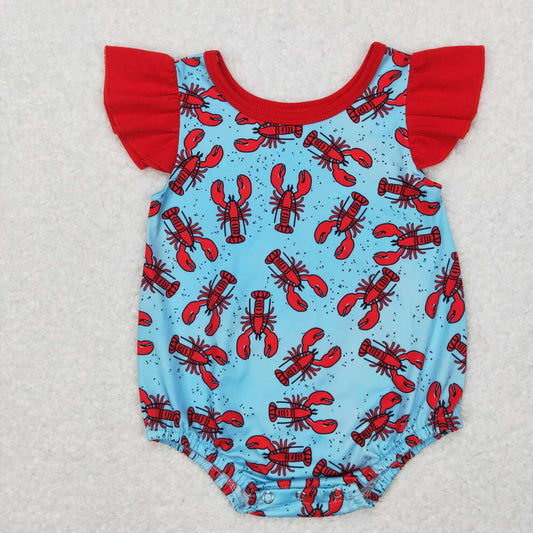 SR0458 Crayfish lace red and blue short-sleeved jumpsuit