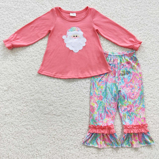 GLP0497 Santa Claus Embroidered Pink Long Sleeve Pantsuit