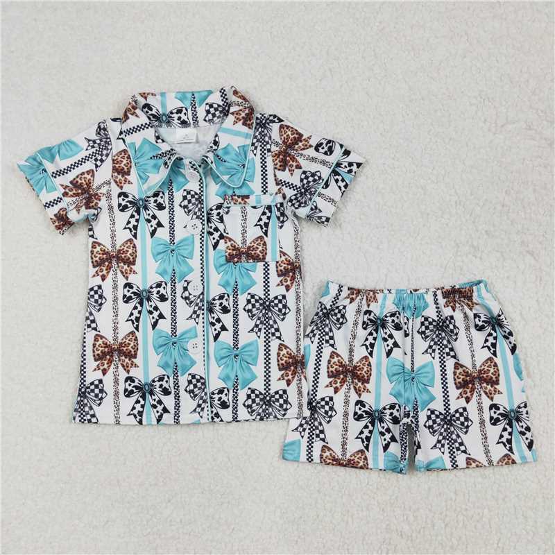 D 3.1 Match Mommy and Me Family Baby Girls Women Western Bows Buttons Shirts Shorts Pajamas