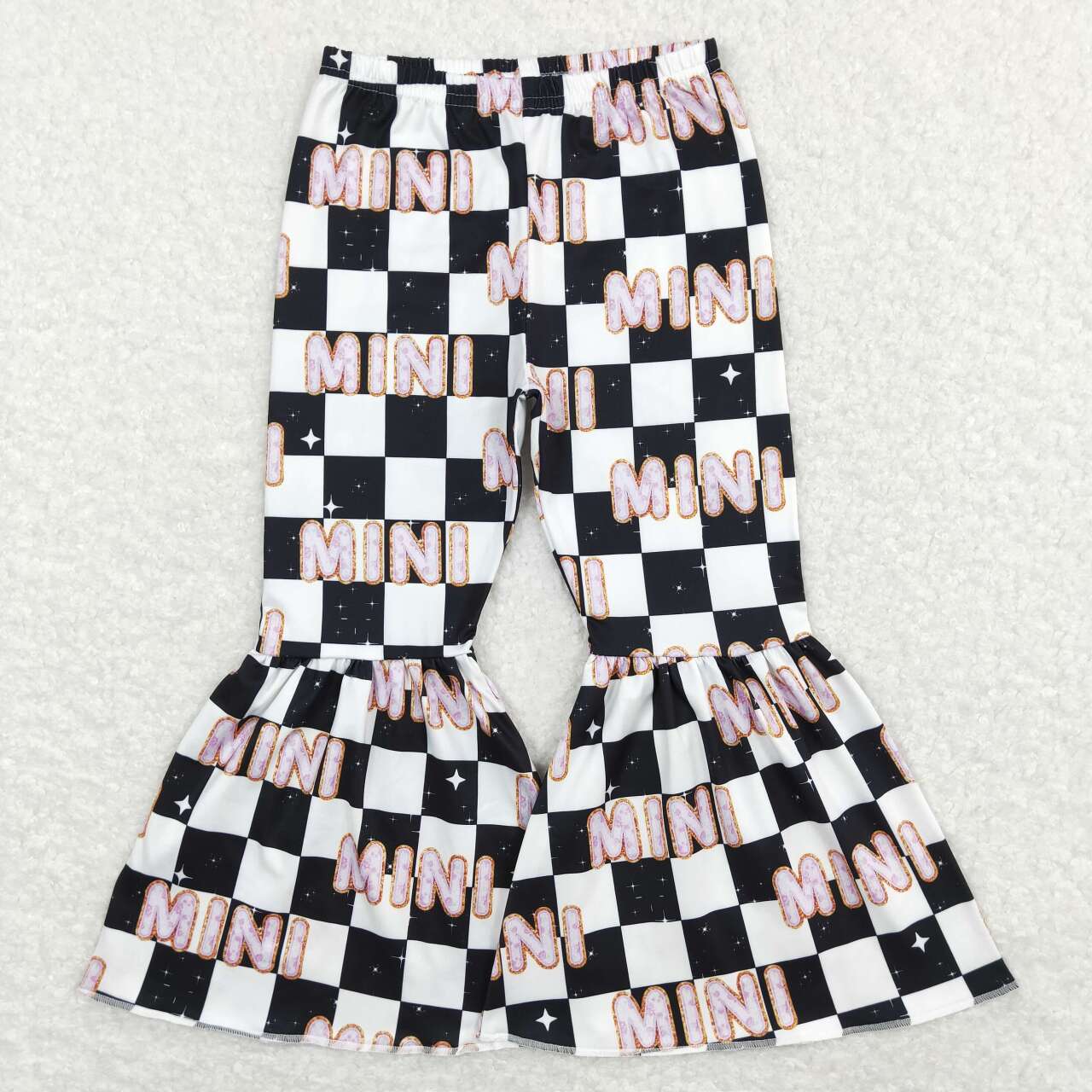 P0345 mini letter black and white plaid trousers