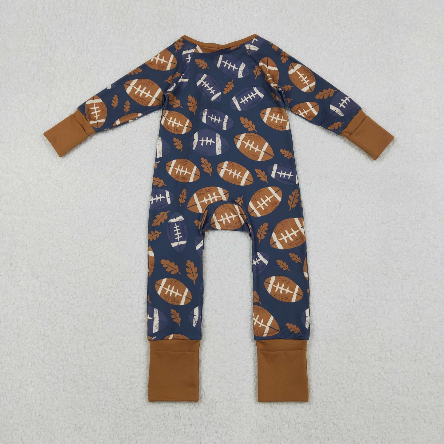 LR2543 Baby Boys Leaves Footballs Fall Team Zipper Footie Rompers  D 1023