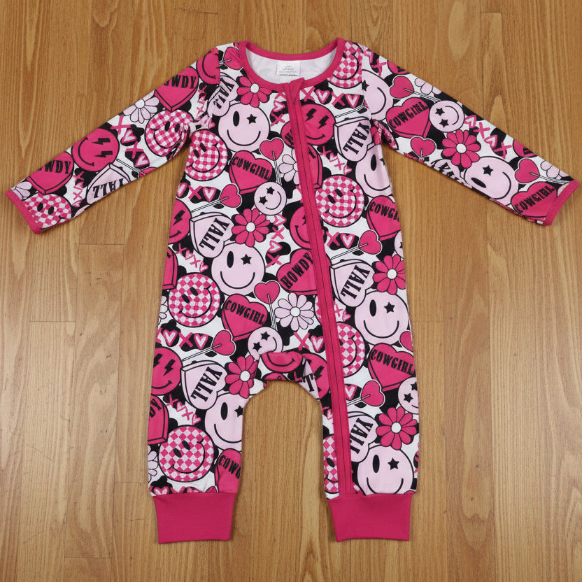 smiley baby girl valentine zip sleeper