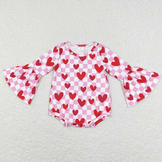 LR0865 Red love heart pink and white plaid long-sleeved jumpsuit