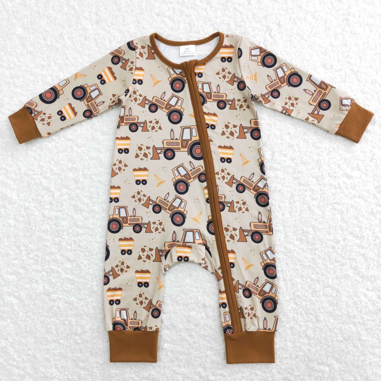 LR0508 Boy's Engineering Car Brown Long Sleeve Jumpsuit