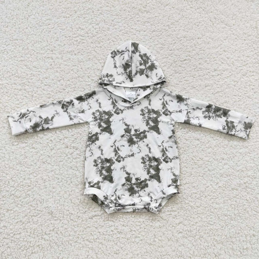 LR0270 Floral Green White Hooded Long Sleeve Bodysuit