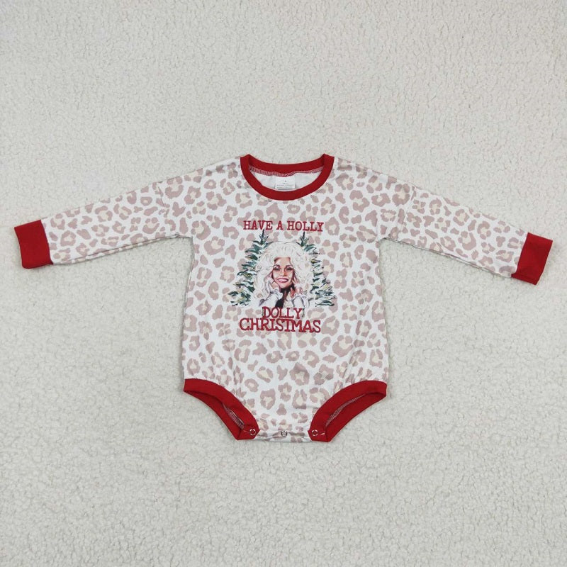 LR0283 Leopard Print Christmas Long Sleeve Bodysuit