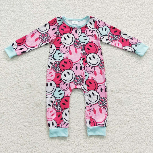 LR0302 Smile Pink Zipper Long Sleeve Bodysuit