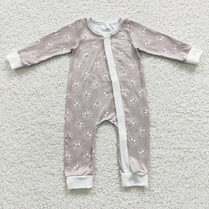 LR0310  Smile Hay Green Zip Long Sleeve Bodysuit