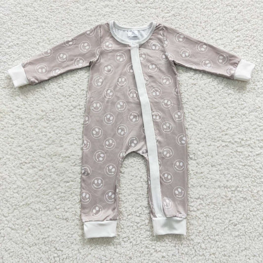 LR0310  Smile Hay Green Zip Long Sleeve Bodysuit