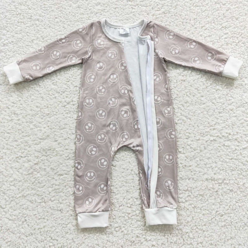 LR0310  Smile Hay Green Zip Long Sleeve Bodysuit