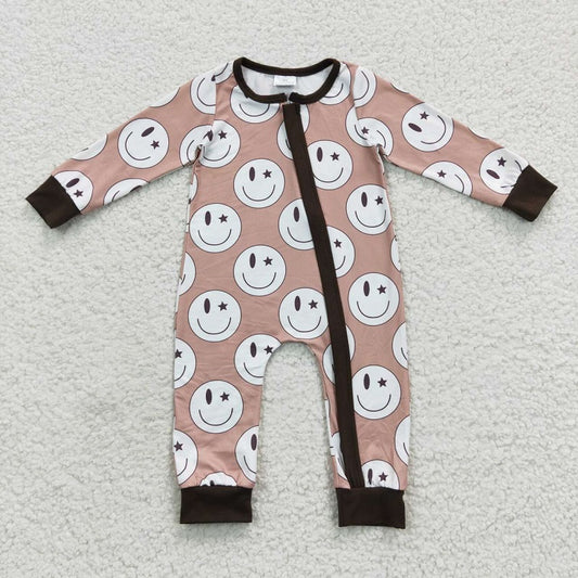 LR0332 Smile Brown Zip Long Sleeve Bodysuit