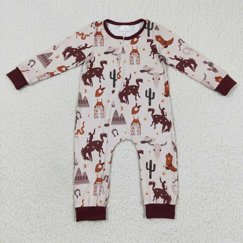 LR0344 Riding Boots Star Brown Zip Long Sleeve Bodysuit