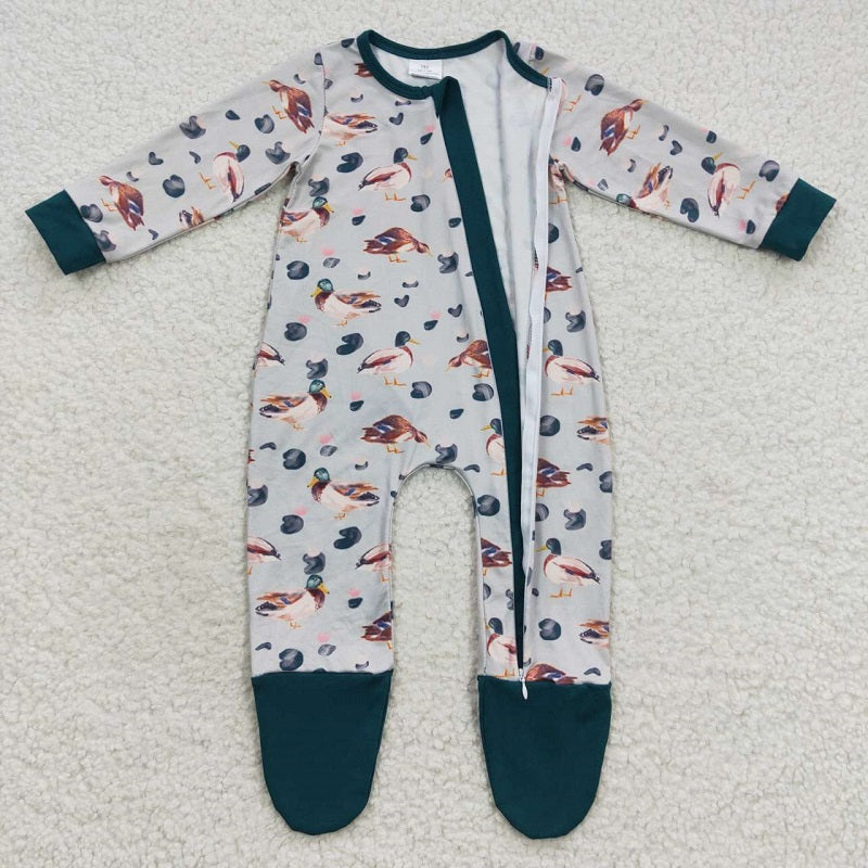 LR0418 Duck Lotus Dark Green Zipper Long Sleeve Bodysuit Duck Lotus Dark Green Zipper Long Sleeve Bodysuit