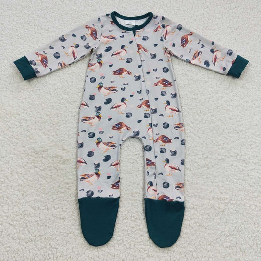 LR0418 Duck Lotus Dark Green Zipper Long Sleeve Bodysuit Duck Lotus Dark Green Zipper Long Sleeve Bodysuit