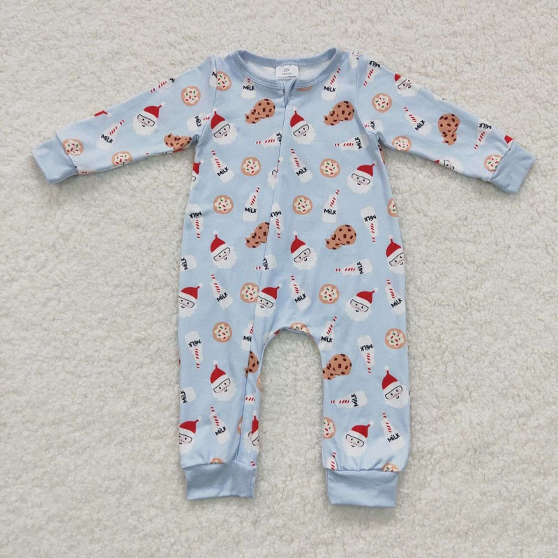 LR0472 Milk biscuits Santa Claus blue zipper long -sleeved jacket